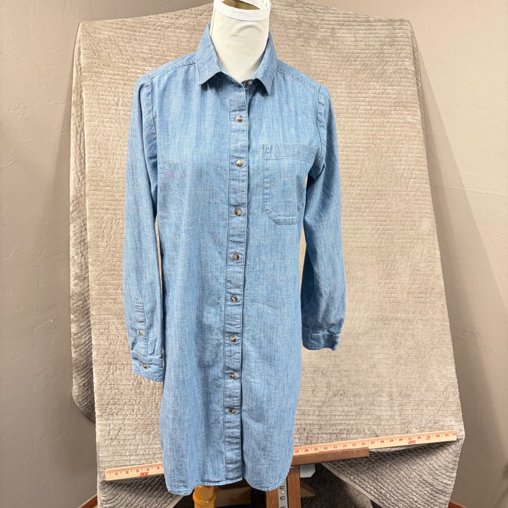 The North Face Womens Blue Cotton Chambray Button Down Shirt Dress XS TP